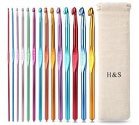 H&S Häkelnadel Set - 14-teilig - Aluminum Häkelset mit Ergonomischen Griff - Häkeln & Stricken auch für Anfänger & Kinder - Mit Kostenlosen Häkel Etui - Häckelnadeln - Stricknadeln - Häkelset