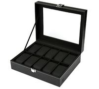 H&S. Uhrenbox für Damen & Herren - Uhrenhalter mit Glasdeckel & Samtauskleidung - Uhrenkasten in Schwarz aus Kunstleder - Uhrenaufbewahrung mit Platz für bis zu 10 Uhren - Uhrengehäuse