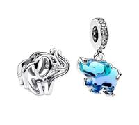 H.ZHENYUE Anhänger Charms 925 Sterling Silber Blue Silver Elephant Bead with Zirconia Europäische Armbänder Halskette,Schmuck Geschenk Weihnachten,Valentinstag,Muttertag Damen 2-Stück/Paket