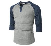 H2H Herren-T-Shirt, leger, schmale Passform, Henley-Shirt, Raglan-Shirt, lang und 3/4-Ärmel, Jersey, Baseball-T-Shirt, Cmtts0229-Grau, Klein