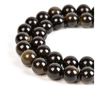 HAAMIIQII 60pcs 6mm Natural Black Gold Obsidian Perlen Runde Lose Edelstein Perlen für Schmuck Herstellung DIY Armband Halskette