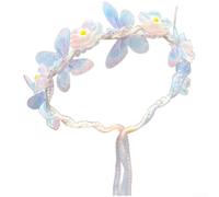 Haarband mit Perlen für Mädchen Schmetterling Blumen Haarreif Prinzessin Zubehör Festlich Blau Lila Einheitsgröße(Light Pink)