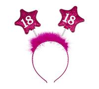 Haarreif mit 18 Jahren für Damen zum Geburtstag, Jahrestag, Party, Krone, Stirnband, mit Antennen, achtzehn Glitter Glitzer, Unisex, pink