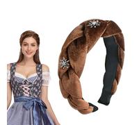 Haarreif Tracht Damen, Dirndl Haarreifen Vintage Geflochtener Stirnband für Damen, Haarreifen Oktoberfest mit Edelweiß, Trachten Haarschmuck Haarreif für Frauen Mädchen (Braun, 1)