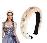 Haarreif Tracht Damen, Dirndl Haarreifen Vintage Geflochtener Stirnband für Damen, Haarreifen Oktoberfest mit Edelweiß, Trachten Haarschmuck Haarreif für Frauen Mädchen (Off-White, 1)