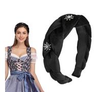 Haarreif Tracht Damen, Dirndl Haarreifen Vintage Geflochtener Stirnband für Damen, Haarreifen Oktoberfest mit Edelweiß, Trachten Haarschmuck Haarreif für Frauen Mädchen (Schwarz, 1)