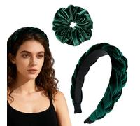 Haarreifen Damen Elegant Set, Geflochtener Trachten Haarreifen Damen Haarschmuck Haarreif Dirndl Samt Oktoberfest Accessoires Anti-Rutsch-Stirnband für Damens Grün