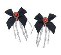 Haarspangen im Gothic-Stil, große Schleife, 2 Stück, Totenkopf-Schleife mit rotem Edelstein, elegant für Damen, Mädchen, Geburtstag, Festival, Maskerade, Cosplay, Party, Hochzeit