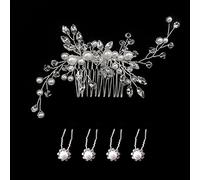 Haarspangen mit Perlenblüten und 4 Strass-Perlen-Blumen-Haarnadeln, U-förmige Haarnadeln für Frauen, Mädchen, Bräute, Brautjungfern, Hochzeits-Haarschmuck, 1 Stück