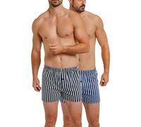 Haasis Bodywear Herren Jersey Boxer Streifen, mit Knopfleiste, 2er Pack, Single-Jersey navy/olive Streifen L