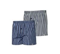 HAASIS Bodywear, Herren Jersey Boxer, GOTS Zertifiziert, 2er Pack mit Eingriff, Single Jersey, Baumwolle KBA, Größe:L, Farbe:Navy-Streifen
