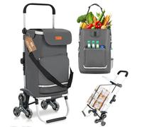 Hackenporsche 42 L 3-in-1 klappbarer Shop-Trolley, faltbar, mit Haken, 6 Rädern und großem Fassungsvermögen, Lebensmittel-Transportwagen, tragbarer Shop-Assistent, platzsparende Wagen, Grau, Neujahrsm