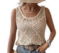 Häkel-Tanktop für Damen, Boho-Strickpullover, Weste, ärmellos, Pullover, leichtes Cami-Top für Sommer, lässig, Strand, Bikini, Vertuschung, Urlaub, Schichtung, aprikose, M