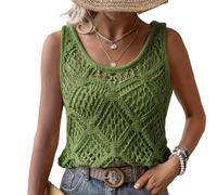 Häkel-Tanktop für Damen, Boho-Strickpullover, Weste, ärmellos, Pullover, leichtes Cami-Top für Sommer, lässig, Strand, Bikini, Vertuschung, Urlaub, Schichtung, grün, L
