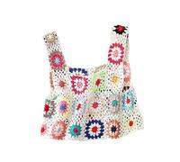 Häkel-Tanktop für Damen, mit Quasten, gestrickt, bunte Blumenstickerei, Sommer, Boho, Camisole, 09_Weiß, Einheitsgröße