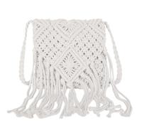 Häkelarbeit Damen Tasche, Boho Style Häkeltasche Sommer Strand Schulter Beutel, Umhängetasche Mädchen Quaste Crossbody Bauchtasche Schultertasche zum Korbtasche Reise Beige Weiß