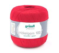 Häkelgarn 100 Gründl 100% Baumwolle, Filetgarn,häkeln, 100g 566 m,NS -2,Stärke 10 (127 rot)