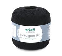 Häkelgarn 100 Gründl 100% Baumwolle, Filetgarn,häkeln, 100g 566 m,NS -2,Stärke 10 (129 schwarz)