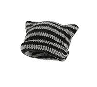 Häkelmützen für Damen, Katzen-Beanie, Vintage-Mütze, Fuchsmütze, Grunge-Zubehör, lässige Beanies für Damen, Schwarz, Einheitsgröße