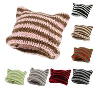 Häkelmützen für Damen, Katzen-Beanie, Vintage-Mütze, Y2K, Fuchsmütze, Grunge-Zubehör, Slouchy Beanies für Damen, Katzen-Beanie, Pink, Einheitsgröße