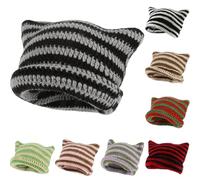 Häkelmützen für Damen, Katzen-Beanie, Vintage-Mütze, Y2K, Fuchsmütze, Grunge-Zubehör, Slouchy Beanies für Damen, Katzen-Beanie, Schwarz Grau, Einheitsgröße