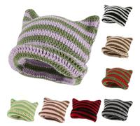 Häkelmützen für Damen, Katzen-Beanie, Vintage-Mütze, Y2K, Fuchsmütze, Grunge-Zubehör, Slouchy Beanies für Damen, Katzen-Beanie, Violett, Grün, Einheitsgröße