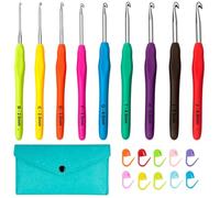 Häkelnadel Set 9 Stück häkelnadeln,Häkelset für Anfänger Erwachsene Kinder,Bunte Ergonomische Soft Gummi Comfort Grip Häkeln Stricken Nadeln Kit Haushalt Werkzeug,Mit tragbaren Tasche