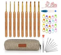 Häkelnadel Set Bambus Holzgriff 9 PCS 2,0 - 6,0 mm Anfänger Arthritis