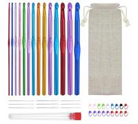Häkelnadeln Set, 14 Stück Aluminium Häkelnadel, 2,0mm-10,0mm Häkelnadeln Stricknadeln, mit 10 Stück Strick Markierer, mit Aufbewahrungstasche und 9 Nadelflaschen-Set