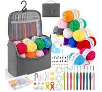 Häkelset für Anfänger Häkelnadel Set 12 Farben 25g Acryl Wolle 2,0-6,5 mm Ergonomische Metall Häkelnadeln Crochet Set Tragbar Tasche für DIY-Häkelprojekt-Grau