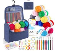 Häkelset für Anfänger Häkelnadel Set 12 Farben 25g Acryl Wolle 2,0-6,5 mm Ergonomische Metall Häkelnadeln Crochet Set Tragbar Tasche für DIY-Häkelprojekt-Blau