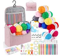 Häkelset für Anfänger Häkelnadel Set 12 Farben 25g Acryl Wolle 2,0-6,5 mm Ergonomische Metall Häkelnadeln Crochet Set Tragbar Tasche für DIY-Häkelprojekt-Rosa