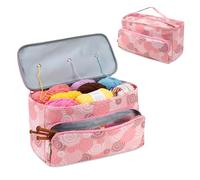 Häkeltasche, Garn Lagerung Veranstalter Tangle Free mit 3 Ösen, Stricken Projekt Tasche und Totes Veranstalter große Handwerk liefert Tasche（Pink）
