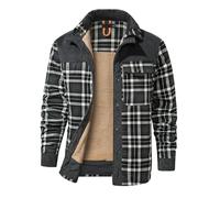 Haellun Herren Langarm Sherpa gefütterte Hemdjacke Flanell Plaid Fleece Mäntel, GRAU, XXL