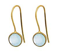 Hängende Ohrringe aus Messing vergoldet mit 18K Gold und Aqua Chalcedon - Creolen mit natürlichen Edelsteinen Türkisblau Himmelblau - Goldschmuck mit Aquamarinsteinen für Damen