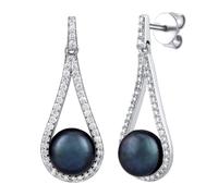 Hängeohrringe aus Silber mit echter schwarzer Perle und Zirkonia