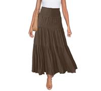 HAEOF Damen Sommer Flowy Boho Maxirock Trendy gesmokte Taille Rüschen gestufte A-Linie Casual Strand Lange Röcke Midi Kleid, Kaffee (mit Tasche), X-Groß