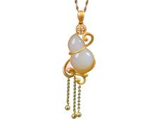 HAEUYA Jade-Halsketten-Anhänger, Jadeit-Jade-Anhänger, Hetian-Jade-Anhänger-Halskette, chinesischer Retro-Licht-Damen-Silberschmuck(White)