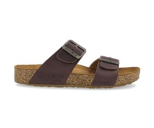 Haflinger - Bio Andrea - Unisex Leder-Pantolette mit Korkfußbett - Braun Country, Gr. 48