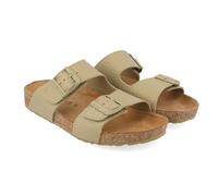 HAFLINGER Bio Bonnie Leder Pantolette Sandale mit Schnalle Korkfußbett Unisex Grün (Salbei 1814), Gr 40