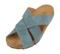 HAFLINGER Bio Como Leder Pantolette Sandale mit Korkfußbett Unisex Blau (Jeans 1751), Gr 42