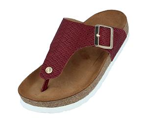 HAFLINGER Bio Conny Pantolette Zehentrenner Unisex Leder Rot (Braided Bordeux 1670), Gr 37