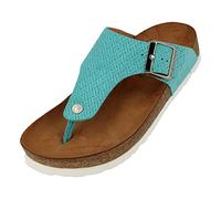 HAFLINGER Bio Conny Pantolette Zehentrenner Unisex Leder Türkis (Braided Aqua 1677), Gr 37