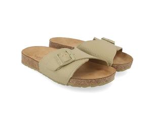 HAFLINGER Bio Jeane Leder Pantolette Sandale mit Schnalle Korkfußbett Unisex