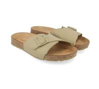 HAFLINGER Bio Jeane Leder Pantolette Sandale mit Schnalle Korkfußbett Unisex Grün (Salbei 1814), Gr 36
