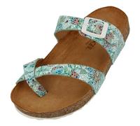 HAFLINGER Bio Juno Leder Pantolette Sandale Korkfußbett Unisex Blumenmotiv Grün (1921), Gr 39