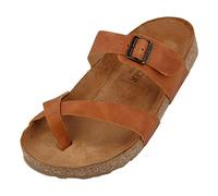 HAFLINGER Bio Juno Leder Pantolette Sandale Korkfußbett Unisex Braun (Country Karamell 1653), Gr 36