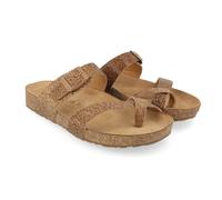 HAFLINGER Bio Juno Leder Pantolette Sandale Korkfußbett Unisex Braun-Raie (1806), Gr 41