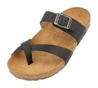 HAFLINGER Bio Juno Leder Pantolette Sandale Korkfußbett Unisex Schwarz (Country Schwarz 1688), Gr 45