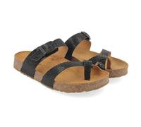 HAFLINGER Bio Juno Leder Pantolette Sandale Korkfußbett Unisex Schwarz-Raie (1804), Gr 40